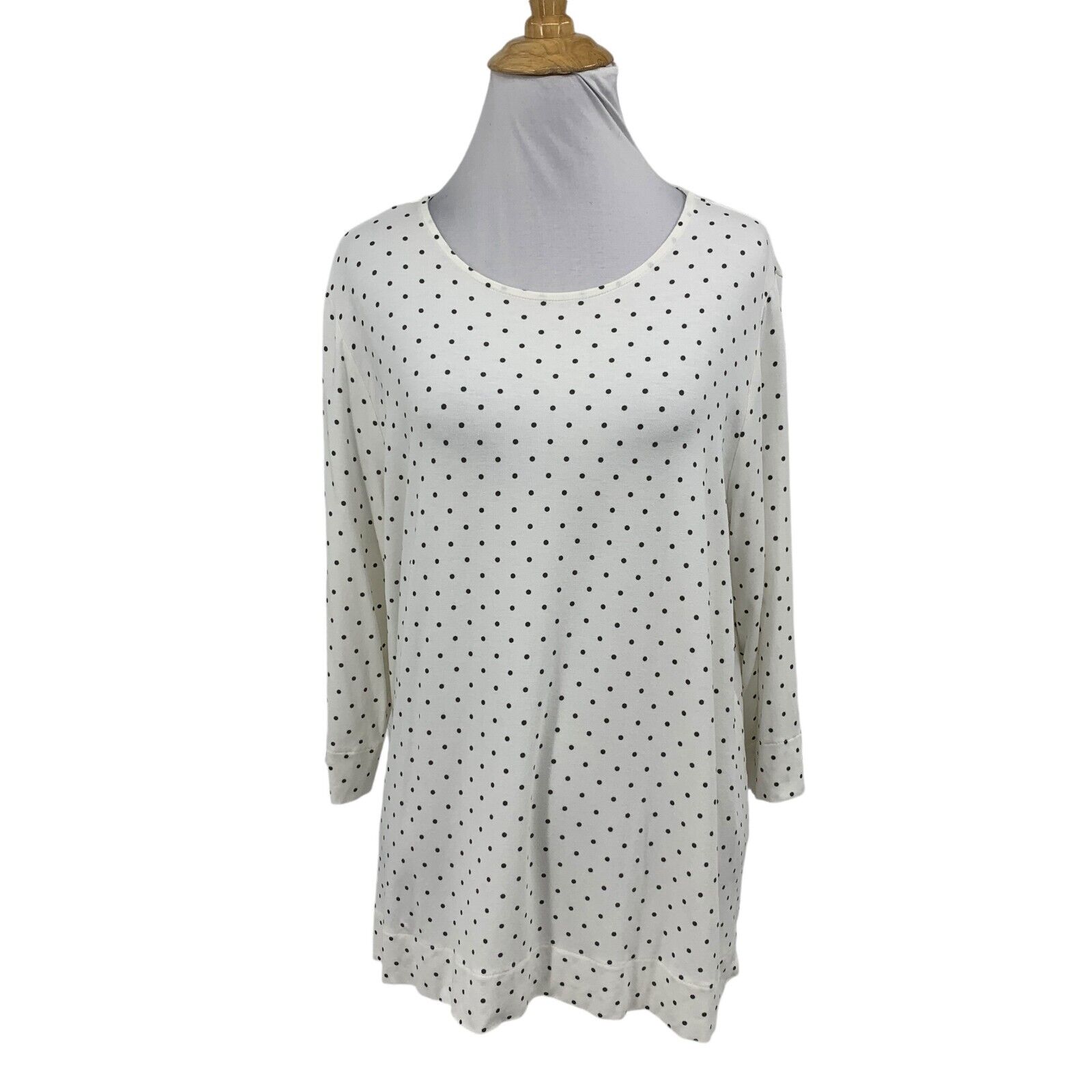 J Jill Top Womens Large Gray White 3/4 Sleeve Polka Dot Wearever Collection